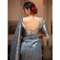 Generic Women's Silk Printed Saree With Unstitched Blouse 5.5Mtr (Rama) - Rama