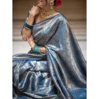 Generic Women's Silk Printed Saree With Unstitched Blouse 5.5Mtr (Rama) - Rama