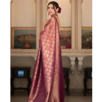 Generic Women's Silk Printed Saree With Unstitched Blouse 5.5Mtr (Wine) - Wine