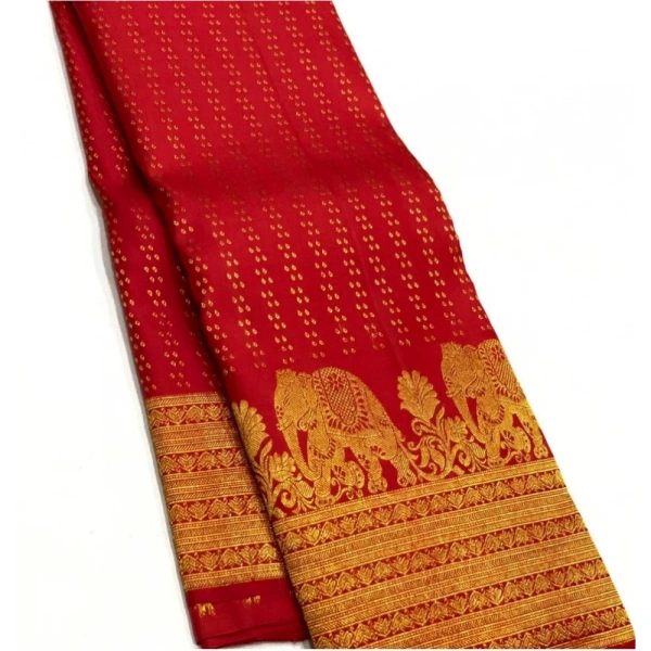 Generic Women's Silk Printed Saree With Unstitched Blouse 5.5Mtr (Red) - Red