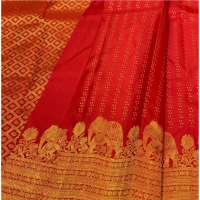 Generic Women's Silk Printed Saree With Unstitched Blouse 5.5Mtr (Red) - Red