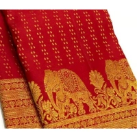 Generic Women's Silk Printed Saree With Unstitched Blouse 5.5Mtr (Red) - Red