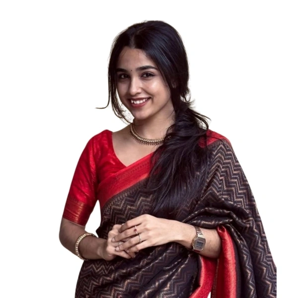 Generic Women's Silk Printed Saree With Unstitched Blouse 5.5Mtr (Brown) - Brown