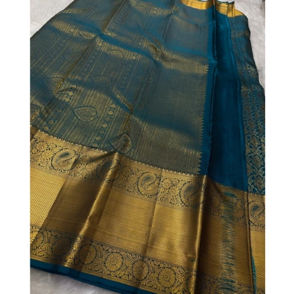 Generic Women's Silk Printed Saree With Unstitched Blouse 5.5Mtr (Rama) - Rama
