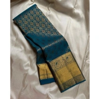 Generic Women's Silk Printed Saree With Unstitched Blouse 5.5Mtr (Rama) - Rama