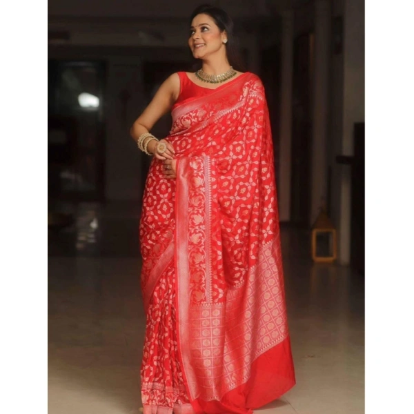 Generic Women's Silk Printed Saree With Unstitched Blouse 5.5Mtr (Orange) - Orange