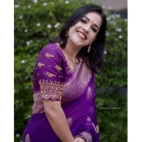 Generic Women's Silk Printed Saree With Unstitched Blouse 5.5Mtr (Purple) - Purple