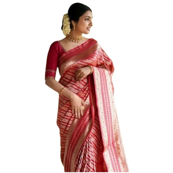 Generic Women's Silk Printed Saree With Unstitched Blouse 5.5Mtr (Pink) - Pink