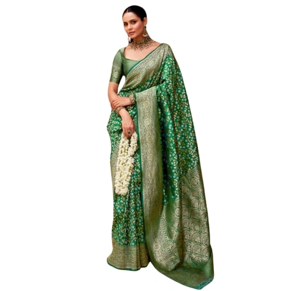 Generic Women's Silk Printed Saree With Unstitched Blouse 5.5Mtr (Green) - Green