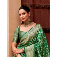 Generic Women's Silk Printed Saree With Unstitched Blouse 5.5Mtr (Green) - Green