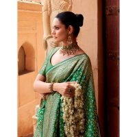 Generic Women's Silk Printed Saree With Unstitched Blouse 5.5Mtr (Green) - Green