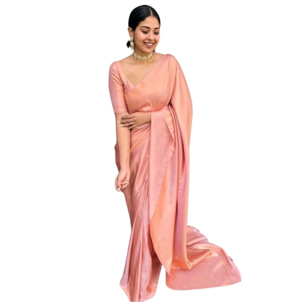 Generic Women's Silk Printed Saree With Unstitched Blouse 5.5Mtr (Peach) - Peach
