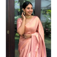 Generic Women's Silk Printed Saree With Unstitched Blouse 5.5Mtr (Peach) - Peach