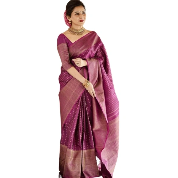 Generic Women's Silk Printed Saree With Unstitched Blouse 5.5Mtr (Purple) - Purple