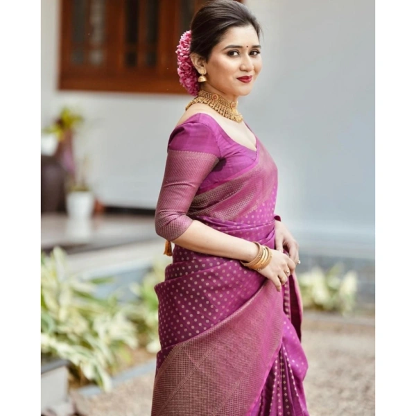 Generic Women's Silk Printed Saree With Unstitched Blouse 5.5Mtr (Purple) - Purple
