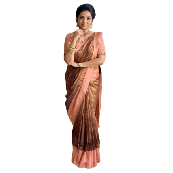 Generic Women's Silk Printed Saree With Unstitched Blouse 5.5Mtr (Brown) - Brown