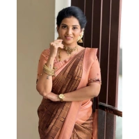 Generic Women's Silk Printed Saree With Unstitched Blouse 5.5Mtr (Brown) - Brown