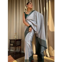 Generic Women's Silk Printed Saree With Unstitched Blouse 5.5Mtr (Grey) - Grey