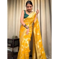 Generic Women's Silk Printed Saree With Unstitched Blouse 5.5Mtr (Gold Yellow) - Gold Yellow