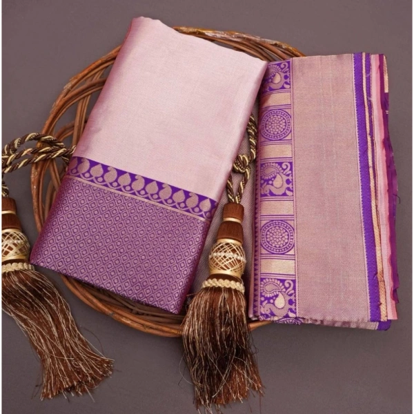 Generic Women's Silk Printed Saree With Unstitched Blouse 5.5Mtr (Purple) - Purple