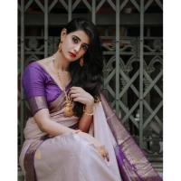 Generic Women's Silk Printed Saree With Unstitched Blouse 5.5Mtr (Purple) - Purple