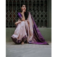 Generic Women's Silk Printed Saree With Unstitched Blouse 5.5Mtr (Purple) - Purple