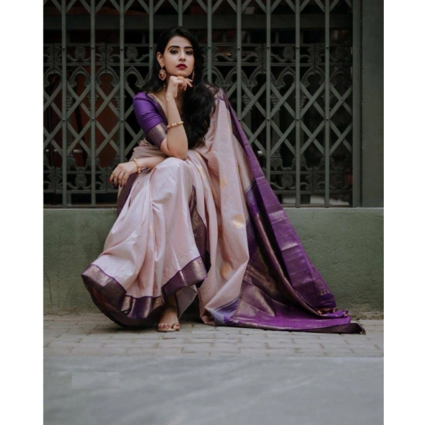 Generic Women's Silk Printed Saree With Unstitched Blouse 5.5Mtr (Purple) - Purple