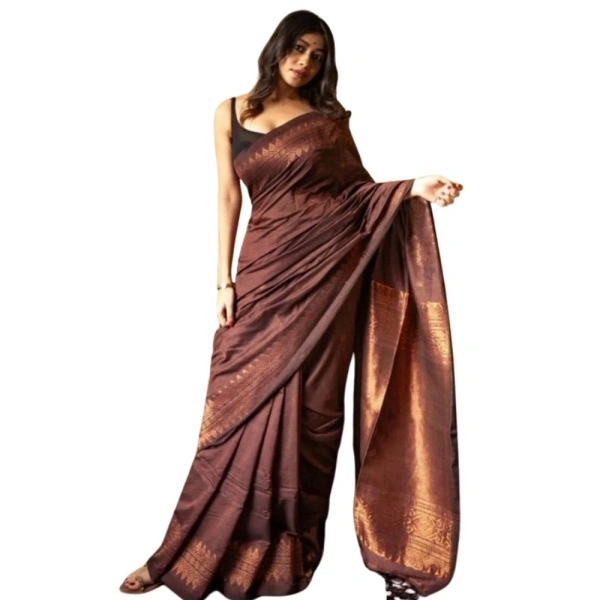 Generic Women's Silk Printed Saree With Unstitched Blouse 5.5Mtr (Coffee) - Coffee