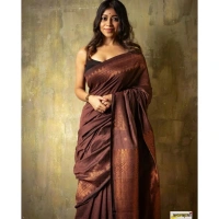 Generic Women's Silk Printed Saree With Unstitched Blouse 5.5Mtr (Coffee) - Coffee