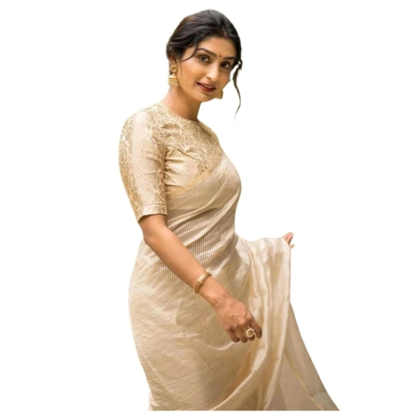 Generic Women's Silk Printed Saree With Unstitched Blouse 5.5Mtr (Off White) - Off White
