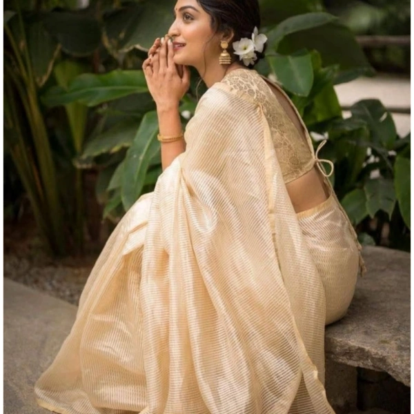 Generic Women's Silk Printed Saree With Unstitched Blouse 5.5Mtr (Off White) - Off White