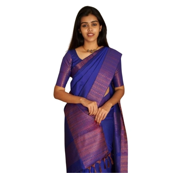 Generic Women's Silk Printed Saree With Unstitched Blouse 5.5Mtr (Blue) - Blue