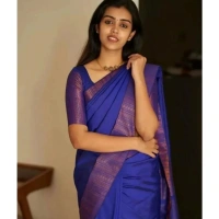 Generic Women's Silk Printed Saree With Unstitched Blouse 5.5Mtr (Blue) - Blue