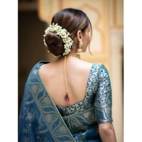 Generic Women's Silk Printed Saree With Unstitched Blouse 5.5Mtr (Teal Blue) - Teal Blue