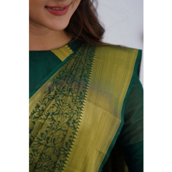 Generic Women's Silk Printed Saree With Unstitched Blouse 5.5Mtr (Green) - Green