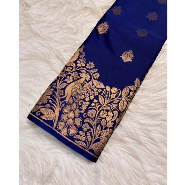 Generic Women's Silk Printed Saree With Unstitched Blouse 5.5Mtr (Royal Blue) - Royal Blue