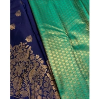 Generic Women's Silk Printed Saree With Unstitched Blouse 5.5Mtr (Royal Blue) - Royal Blue