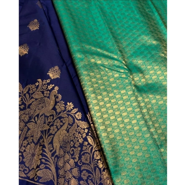 Generic Women's Silk Printed Saree With Unstitched Blouse 5.5Mtr (Royal Blue) - Royal Blue