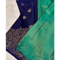 Generic Women's Silk Printed Saree With Unstitched Blouse 5.5Mtr (Royal Blue) - Royal Blue