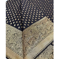 Generic Women's Silk Printed Saree With Unstitched Blouse 5.5Mtr (Black) - Black