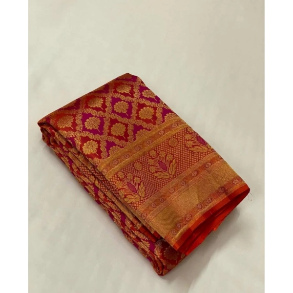 Generic Women's Silk Printed Saree With Unstitched Blouse 5.5Mtr (Red) - Red