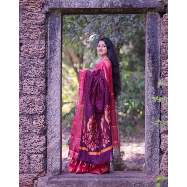 Generic Women's Silk Printed Saree With Unstitched Blouse 5.5Mtr (Purple) - Purple