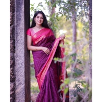 Generic Women's Silk Printed Saree With Unstitched Blouse 5.5Mtr (Purple) - Purple