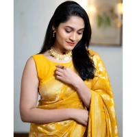Generic Women's Silk Printed Saree With Unstitched Blouse 5.5Mtr (Yellow) - Yellow