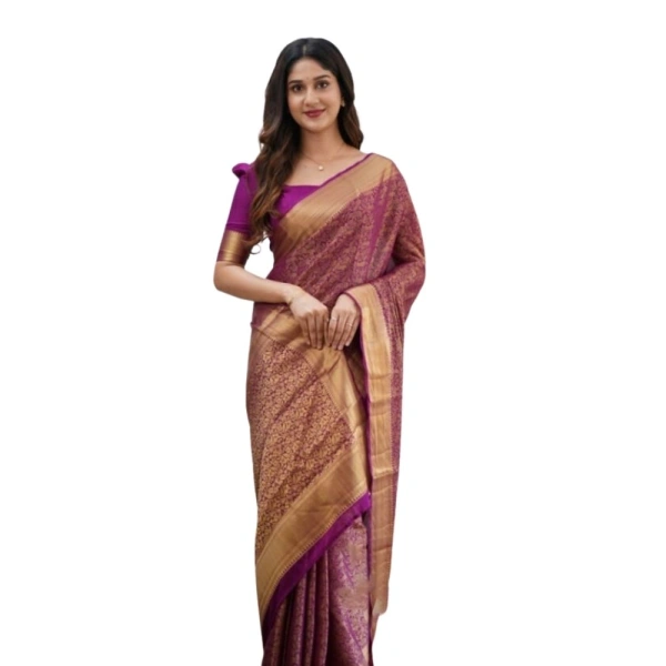 Generic Women's Silk Printed Saree With Unstitched Blouse 5.5Mtr (Wine) - Wine