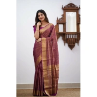 Generic Women's Silk Printed Saree With Unstitched Blouse 5.5Mtr (Wine) - Wine