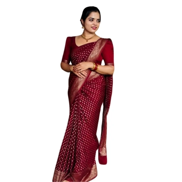 Generic Women's Silk Printed Saree With Unstitched Blouse 5.5Mtr (Maroon) - Maroon