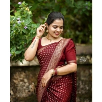 Generic Women's Silk Printed Saree With Unstitched Blouse 5.5Mtr (Maroon) - Maroon