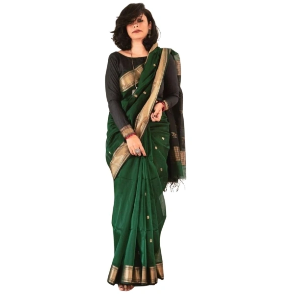 Generic Women's Silk Printed Saree With Unstitched Blouse 5.5Mtr (Dark Green) - Dark Green