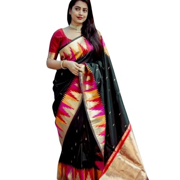Generic Women's Silk Printed Saree With Unstitched Blouse 5.5Mtr (Multicolor) - Multicolor